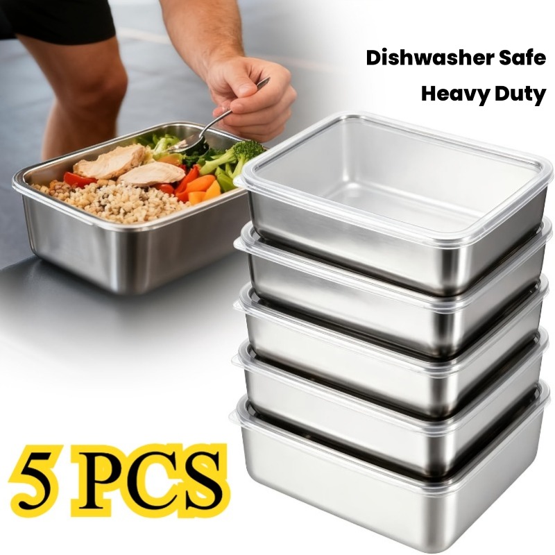 Meal Prep Containers Xl - Juego de 5 Recipientes de Acero