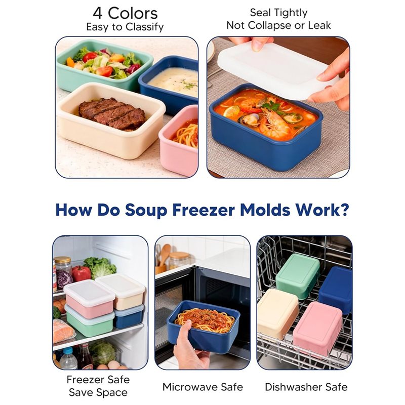 AB33-4-Pack Moldes de silicona - Meal Prep Containers reseña y precio
